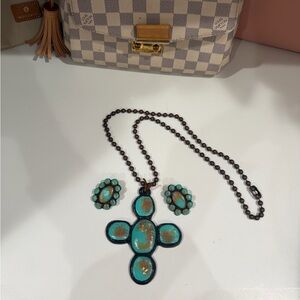 Turquoise and Brown Necklace and Earring Set